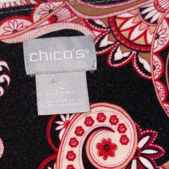 Chicos Size L (2) White Brown & Red Paisley Long Sleeve Fall Preppy Shirt - Picture 4 of 6